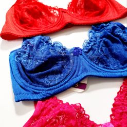 سوتین تک دانتل وارداتی زنانه مدل لطیفه فنردار آبی