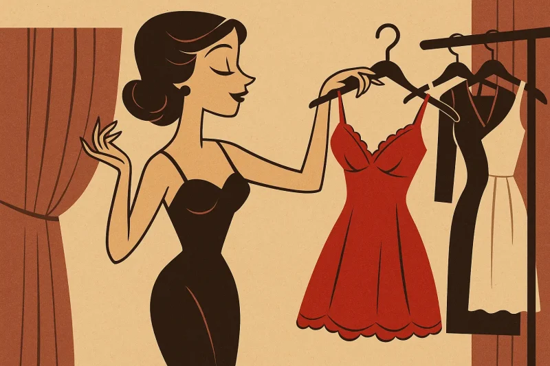 یک خانم در حال انتخاب لباس خواب، طراحی آرت دکو