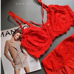 ست شورت و سوتین گیپور زنانه ژوبین قرمز