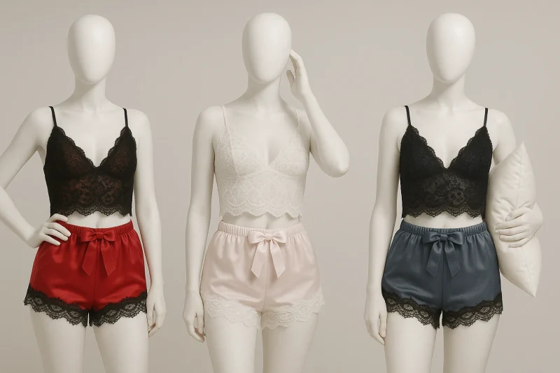 ست تاپ و شورت گیپور ساتن شباهنگ مدل ژوژو رنگ های متنوع