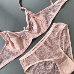 ست شورت و سوتین دانتل فنردار ژوبین مدل اقاقیا کد 1377 گلبهی