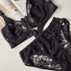 ست شورت و سوتین دانتل فنردار ژوبین مدل اقاقیا مدل مشکی