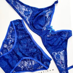 ست شورت و سوتین دانتل فنردار ژوبین مدل اقاقیا سرمه ای