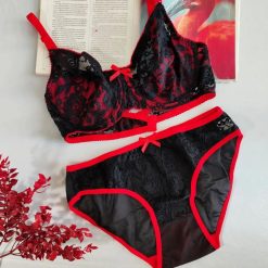 ست شورت و سوتین گیپور ژوبین مدل دشت شقایق قرمز