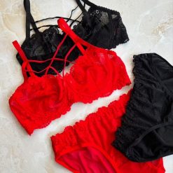 ست شورت و سوتین هارنسدار گیپور ژوبین مدل گیلدا قرمز