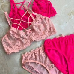 ست شورت و سوتین هارنسدار گیپور ژوبین مدل گیلدا صورتی