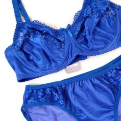 ست شورت و سوتین ساتن استرج ژوبین مدل یاس آبی نفتی