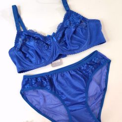 ست شورت و سوتین ساتن استرج ژوبین مدل یاس سرمه ای