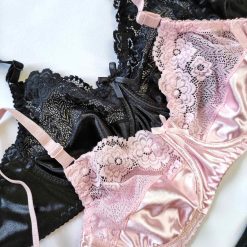 ست شورت و سوتین ساتن استرج ژوبین مدل یاس صورتی فنردار
