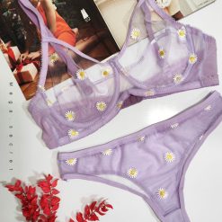 ست شورت و سوتین ژوبین تور حریر فنردار مدل بابونه6