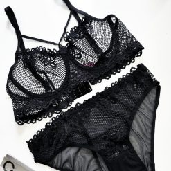 ست لباس زیر زنانه سوزنی مدل قو مشکی