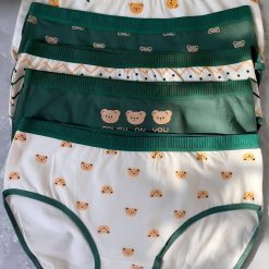 پک شورت نخی عروسکی سبز و سفید خرسی