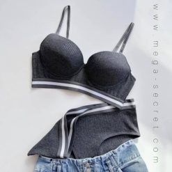 ست سوتین اسفنجی کبریتی با طراحی نیمه جک‌دار، پارچه نرم و لطیف کبریتی، همراه شورت هماهنگ مناسب استفاده روزمره و مهمانی