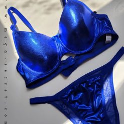 ست شورت و سوتین زنانه اسفنجی دیسکو مدل شاینی آبی