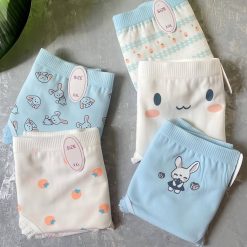 شورت نخی زنانه عروسکی مدل خرگوشی آبی و سفید