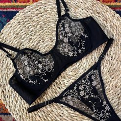 ست شورت و سوتین زنانه مدل گیپوری مشکی
