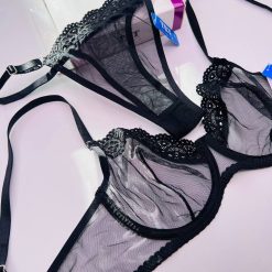 ست مشکی رنگ شورت و سوتین تی ار تی مدل حریر شب