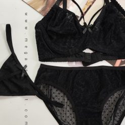 ست سه تیکه مشکی شورت و سوتین ژوبین