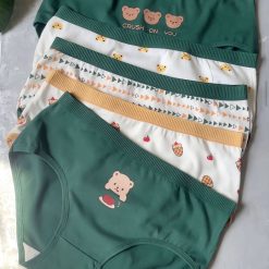 شورت نخی زنانه عروسکی مدل خرسی پک 3 تایی سبز و کرم