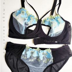 ست شورت و سوتین توری زنانه دو رنگ آبی و مشکی