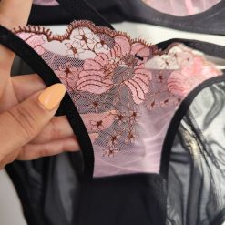 ست شورت و سوتین زنانه سیاه نگار صورتی تورگاز