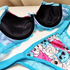 ست شورت لامبادا و سوتین زنانه اسفنجی مدل گربه ملوس آبی