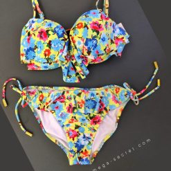 مایو دو تکه زنانه وارداتی مدل طرح رنگی گلگلی