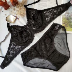 ست شورت و سوتین ژوبین مدل سرخس مشکی