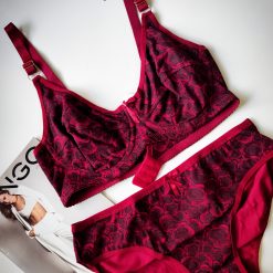 ست شورت و سوتین زنانه نخی مدل دشت رز رنگ قرمز