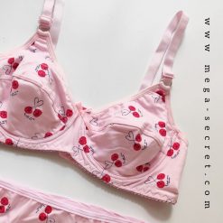 ست شورت و سوتین نخی زنانه مدل آلبالوهای عاشق صورتی