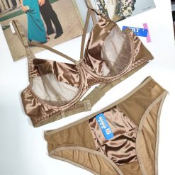 ست شورت و سوتین تور و ساتن بژ برند تی ار تی