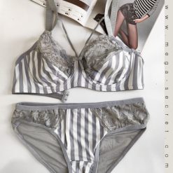 ست شورت و سوتین زنانه راه راه رنگین طوسی