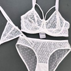 ست شورت سوتین سه تیکه ژوبین گیپور سفید