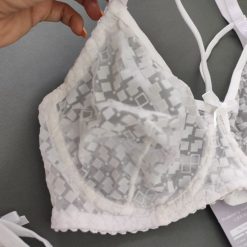 ست شورت سوتین سه تیکه ژوبین حبه قند مخملی سفید