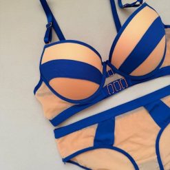 ست شورت و سوتین زنانه اسفنجی رنگ هلویی و آبی