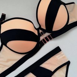 ست شورت و سوتین زنانه اسفنجی رنگ مشکی و هلویی