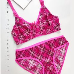 ست شورت و سوتین گیپور ژوبین طرح چهارخونه