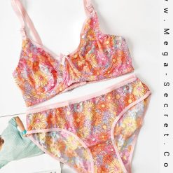 ست شورت و سوتین گیپور ژوبین رنگ نارنجی و صورتی