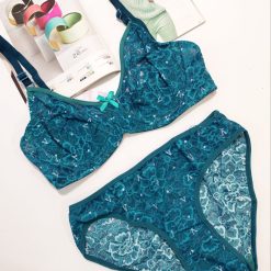 ست شورت و سوتین گیپور ژوبین مدل گلدار آبی اقیانوسی