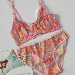 ست شورت و سوتین گیپور ژوبین طرح گلدار