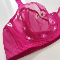 ست شورت و سوتین زنانه توری مدل شکوفه رنگی سرخابی