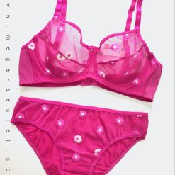 ست شورت و سوتین زنانه توری مدل صورتی