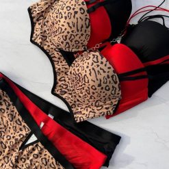 ست شورت و سوتین اسفنجی وارداتی مدل خفاش رنگ قرمز