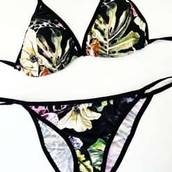 مایو بیکینی دو تکه زنانه مدل آمازون رنگ مشکی گلگلی