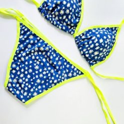 مایو بیکینی دو تکه زنانه مدل بابونه سفید رنگ ابی