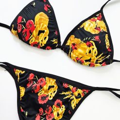 مایو بیکینی دو تکه زنانه مدل آتش زرد و مشکی