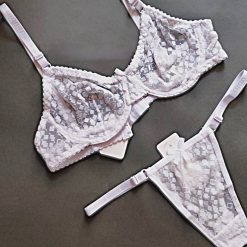 ست شورت و سوتین توری زنانه برند ژوبین مدل حبه قند مخملی سفید