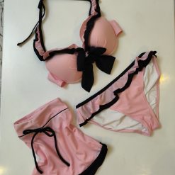 ست مایو سه تکه دامنی زنانه وارداتی مدل باربی پاپیونی