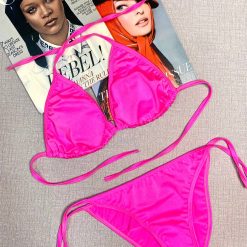 مایو بیکینی دو تکه زنانه مدل انجل سرخابی گره ای