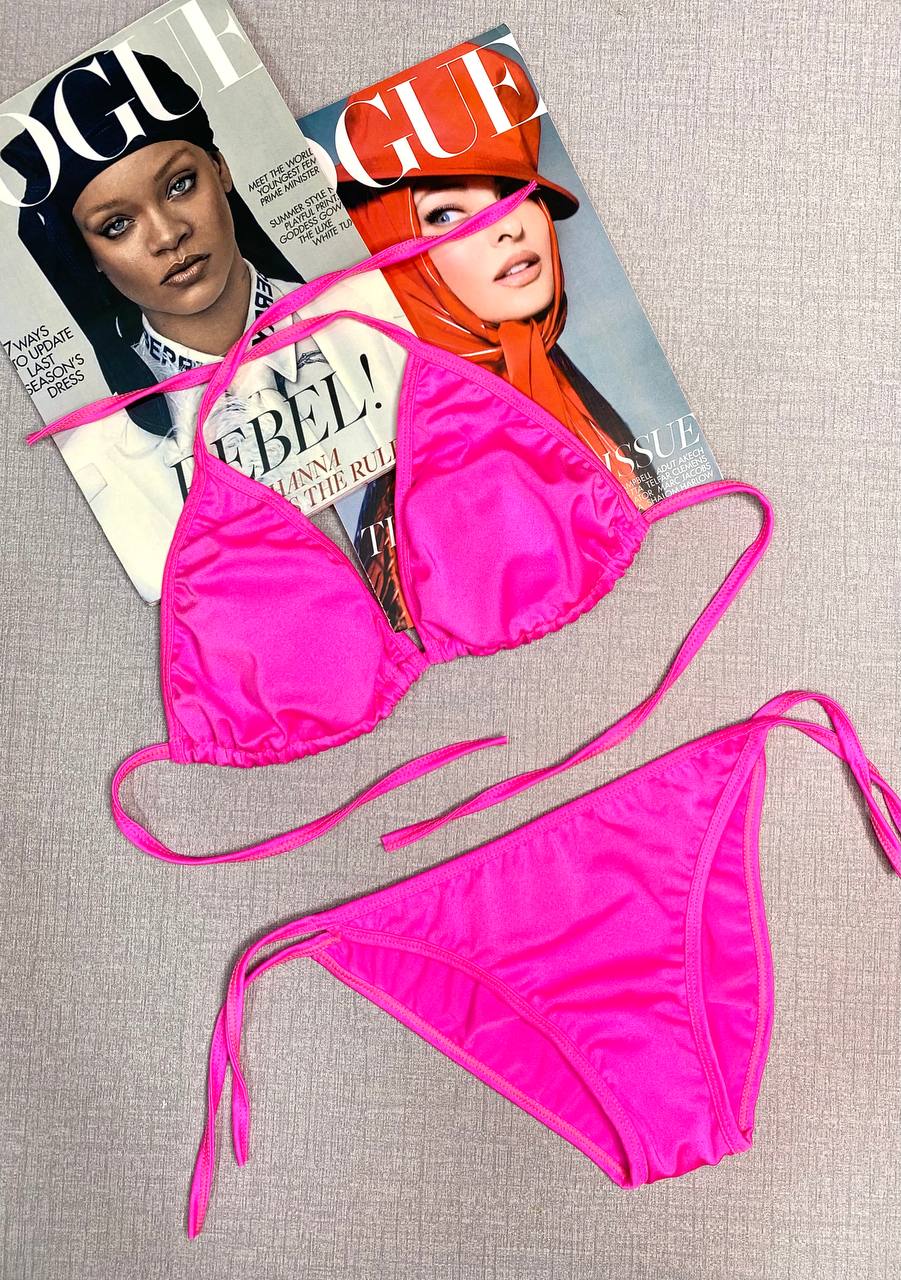 مایو بیکینی دو تکه زنانه مدل انجل سرخابی گره ای